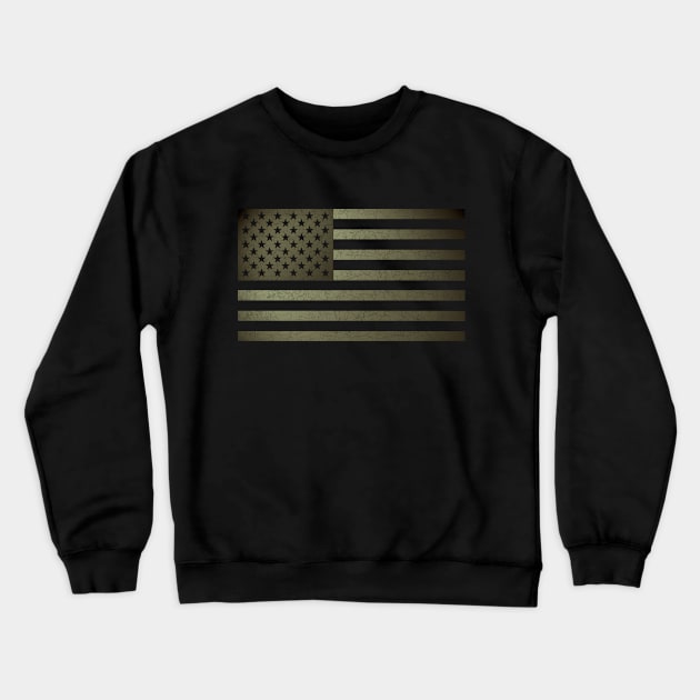 American Flag; Cracked, faded design. Olive Green Crewneck Sweatshirt by 4nObjx